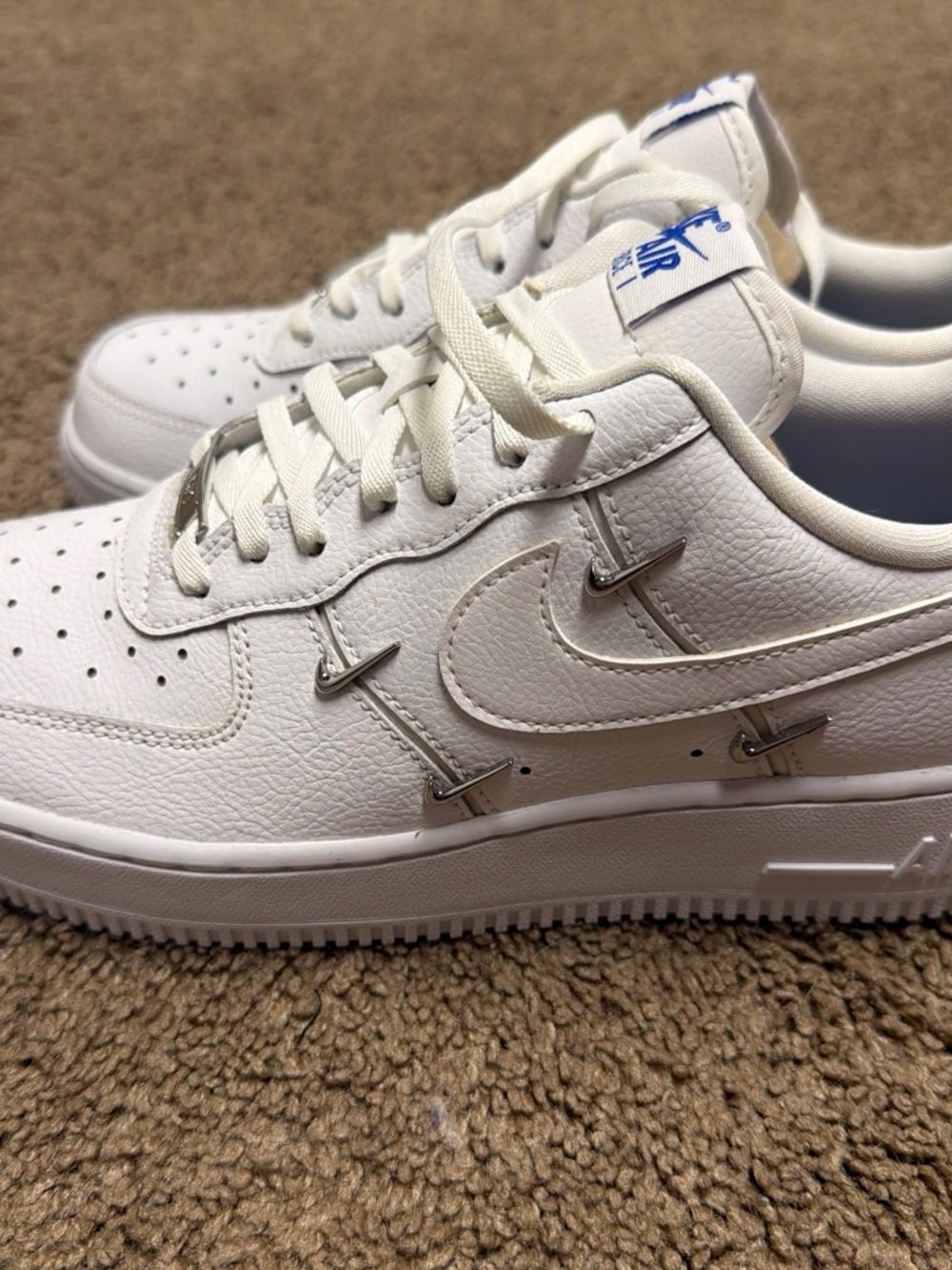 Nike Air Force 1 Low White with Silver Metal Swoosh Clips